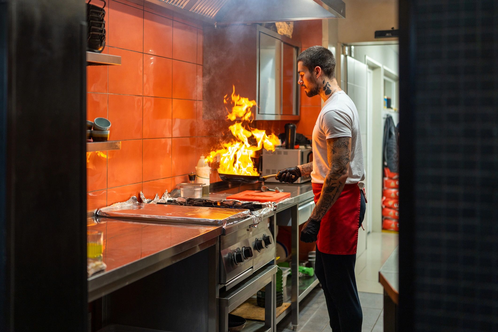 Chef preparing food in a professional kitchen